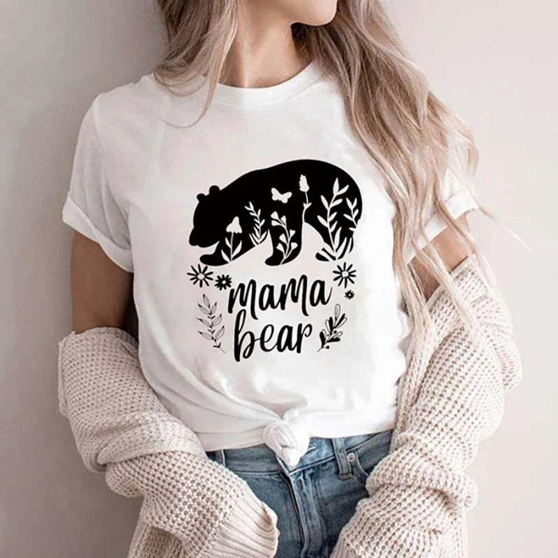 Funny Mama Bear Printed T-shirt Great-grandmother T-shirt Mom Round Neck Short-sleeved Shirt Blouse Women's Summer Short Sleeve