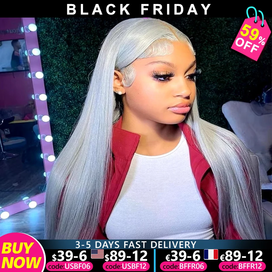 13x4/13x6 Grey Straight Lace Frontal Human Hair Wig Preplucked Colored Brazilian Straight Lace Front Human Hair Wigs For Women