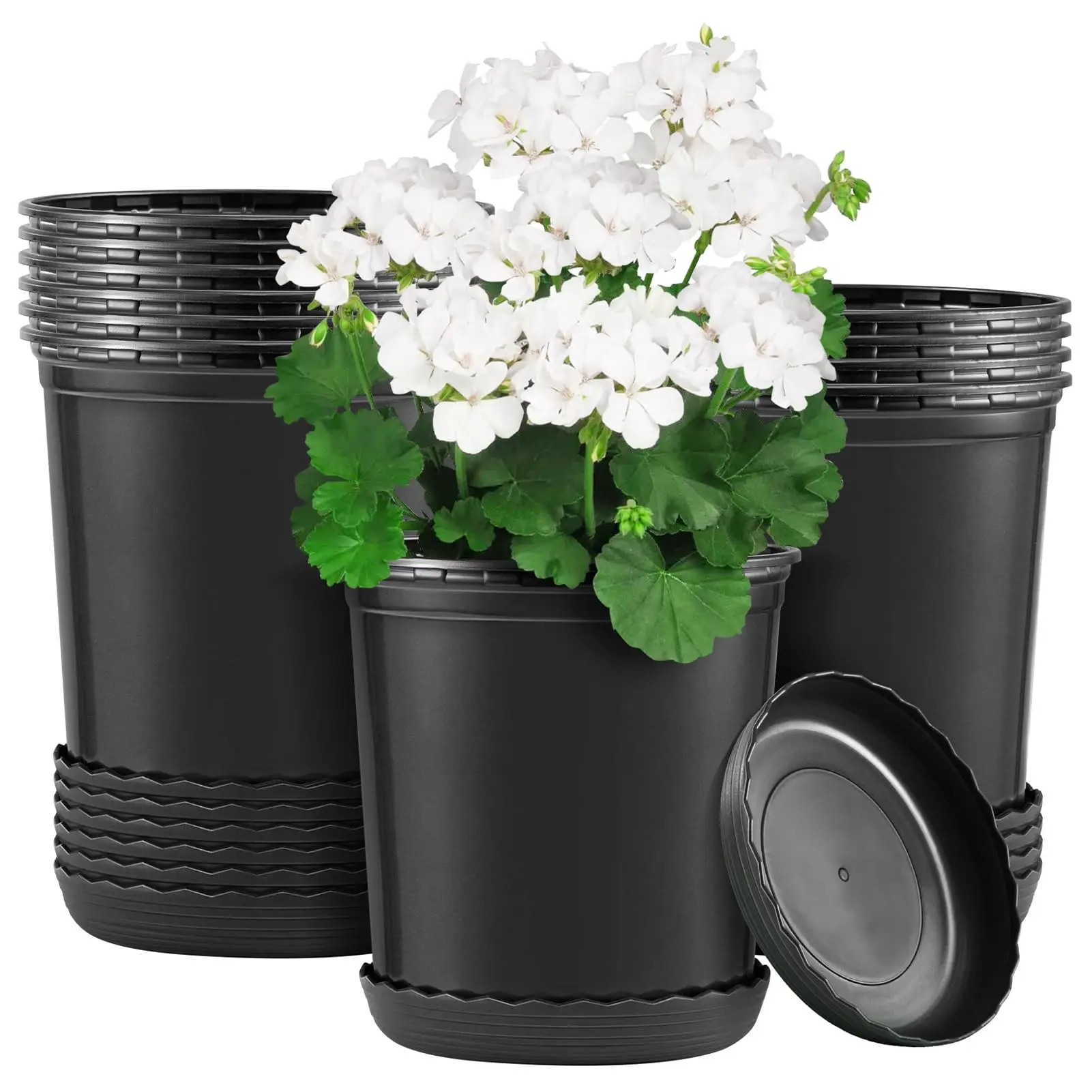 12 Set 6‘’ 0.5 Gallon for Plants Flexible Nursery Pot Flower Pots with Drainage Hole and Saucer, Plant Container(Black)