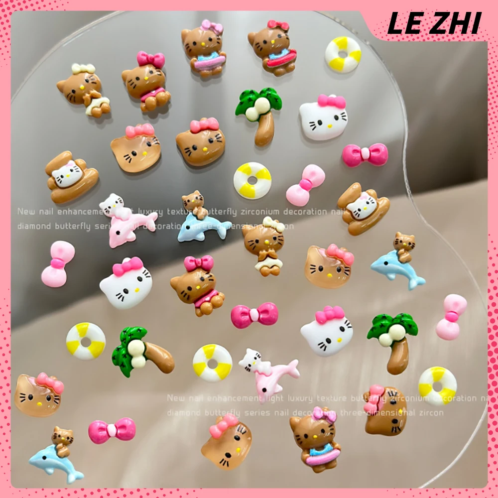 Accesorios de Arte de uñas Kawaii 20 piezas Hawaii HelloKitty, Círculo de natación 3D, diseño de delfín rosa, dibujos animados, decoración de uñas