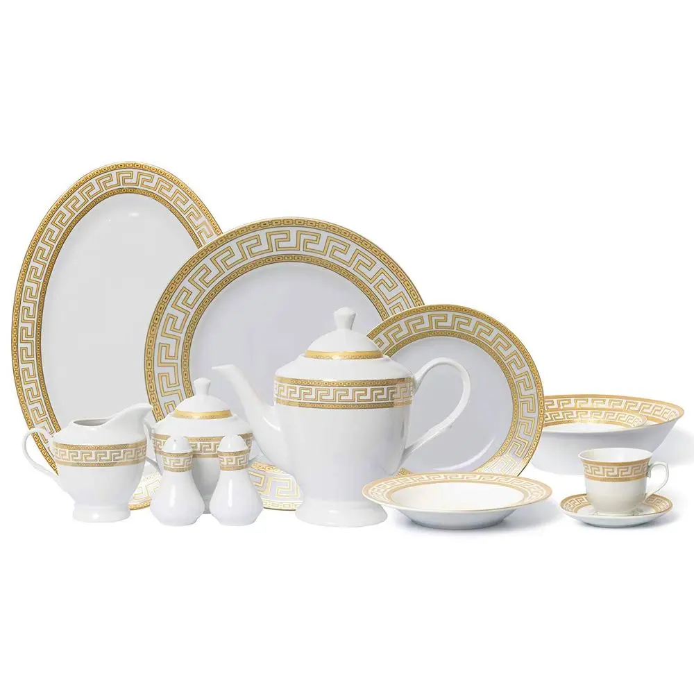 Set for 849 Piece Porcelain Dish Set Elegant Meander Silver