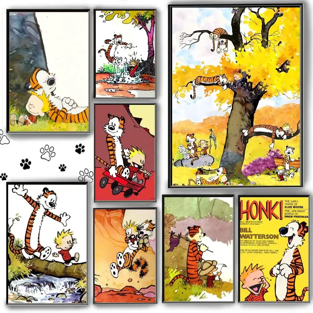 C-Calvin And H-Hobbes Anime Cartoon Poster Peel And Stick Matte PVC Removable Waterproof Frameless Bedroom Living Room Decor