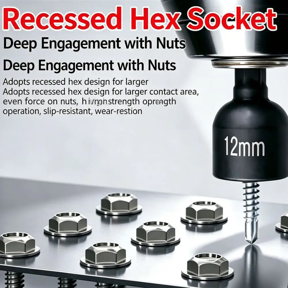 5-12mm 9pcs Socket Set Inner Hex 1/4 Inch Hex Shank Hex Nut Driver Standard Hex Universal Shank Magnetic Socket Bits Homerepair