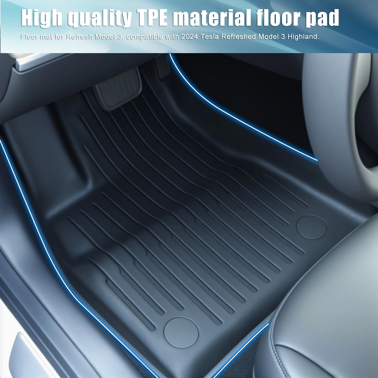 Floor Mat Full Set, Superior Carpet Floor Mats for Tesla Model 3 2024, All Weather Anti-Slip TPE Automotive Interior Cargo Liner