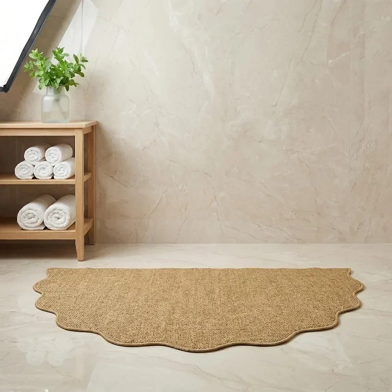 Half-Circle Rippled Edge Jute Texture Carpet Easy Clean Floor Mat Home Living Bedroom Entrance Rug