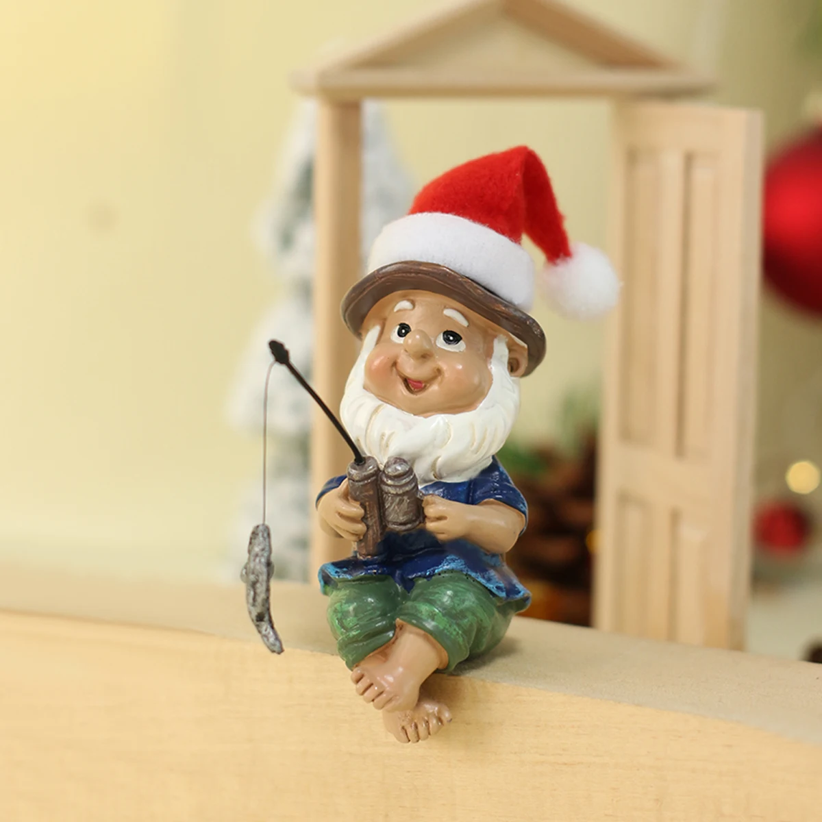Weihnachts-Zwergen-Angelornamente – 3,86 Zoll Outdoor-Garten, dekoratives Kunstharz-Kunsthandwerk, Fischer-Zwerg-Gartenskulptur