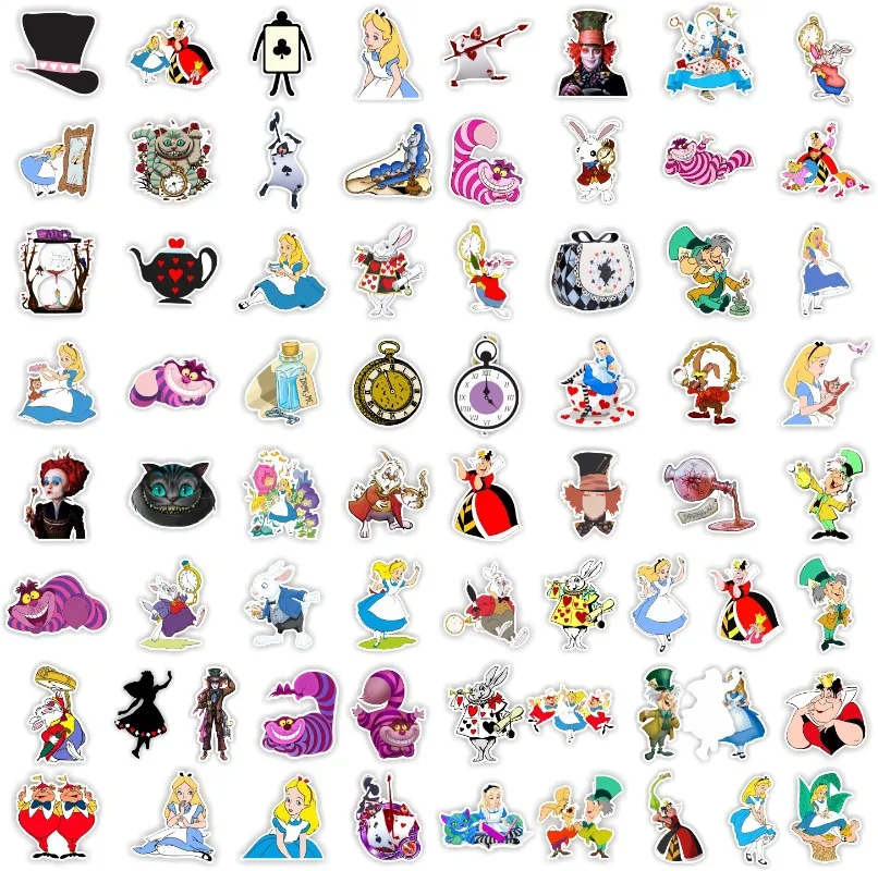 70pcs Cartoon Princess Alice Sticker Water Cup Luggage Laptop Mobile Phone Guitar Stationery DIY Waterproof Decorative Sticker