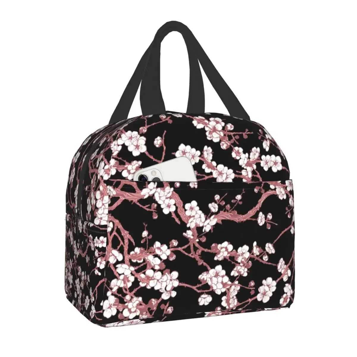 Sakura Tree Cherry Blossom Insulated Lunch Bag Resuable Flowers Floral Thermal Cooler Lunch Box for Women Office Picnic Travel