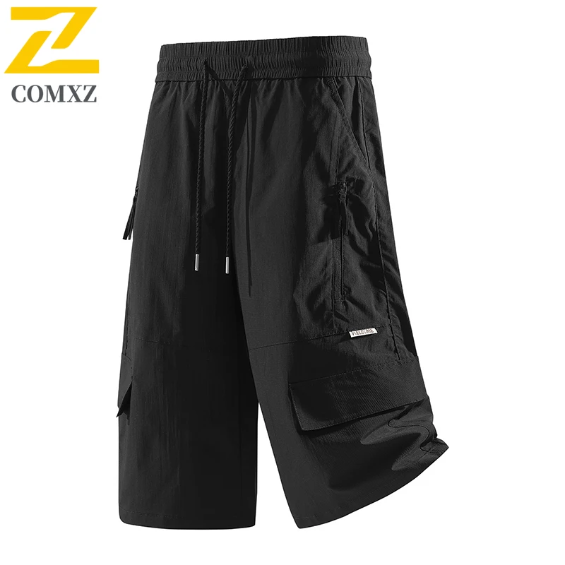 2026-夏カーゴショーツ男性アーバンアウトドアレースアップジップマルチポケット-3-4-ショートカプリパンツオーバーオールハイキング釣りショートオム