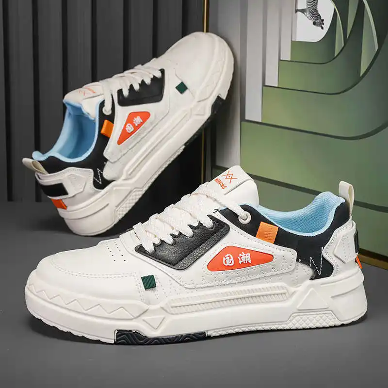 

Мужские кроссовки из натуральной кожи с круглым носком, черно-белые, для бега, спортивные, белые кеды для мужчин, спортивная обувь