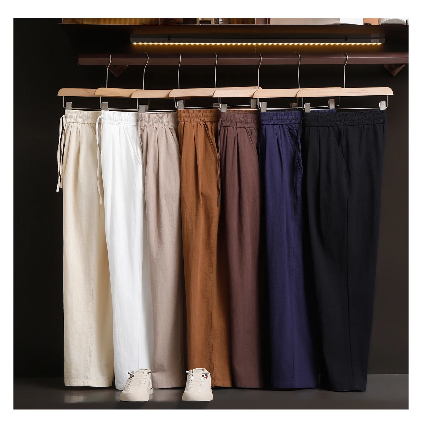 

Men's Elastic Waist 00 Cotton Color Convenient Casual Pants Straight Leg Comfortable Spring Summer Faion Clothing