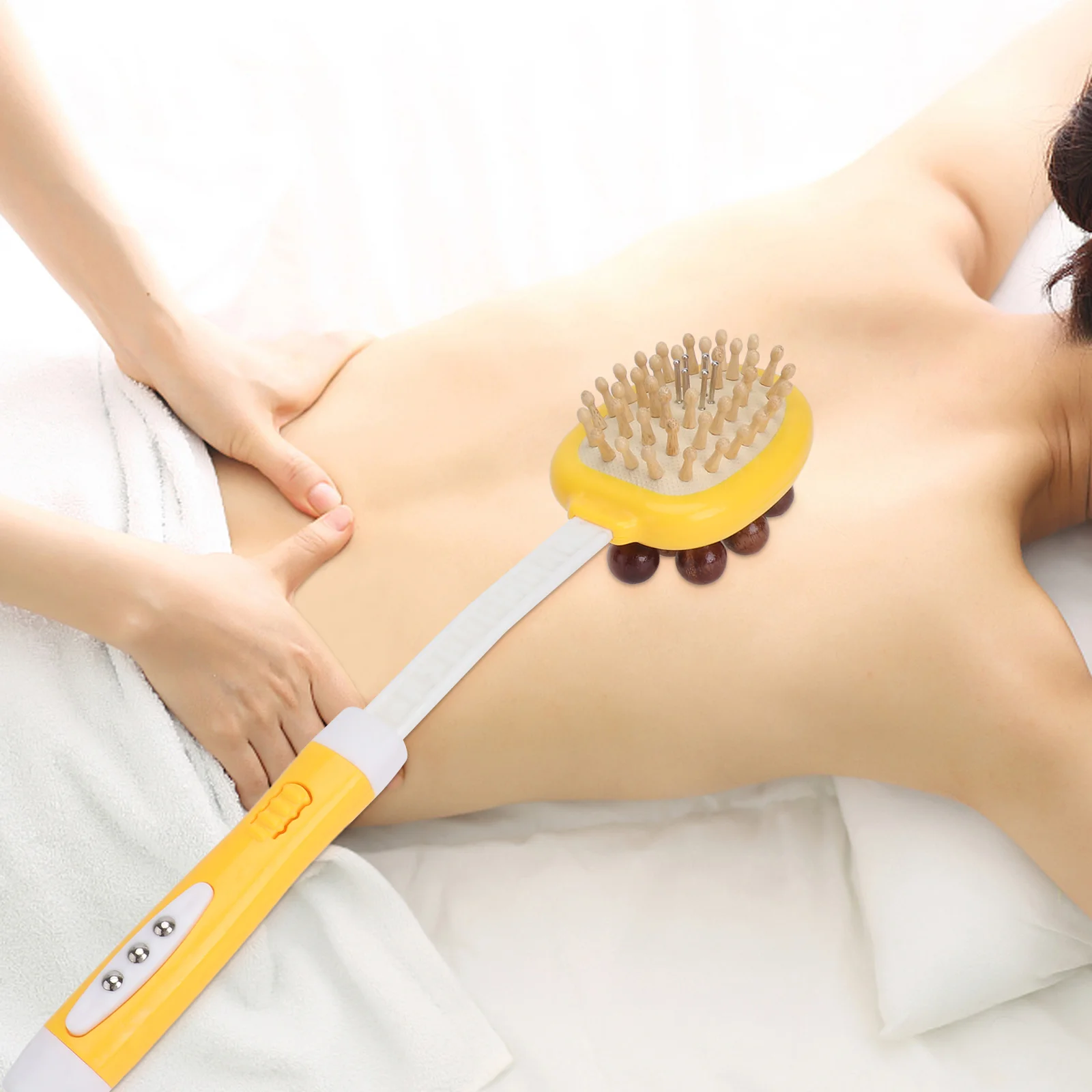 

Massage Hammer Shoulder Yellow Wood Beads Handheld Manual Massager Muscle Relaxation Tool Knocking Stick Spa Supply