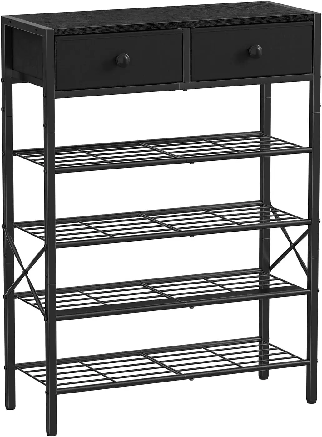 

Shoe Rack for Entryway, 5 Tier Shoe Organizer with 2 Non-Woven Drawers, Metal Storage Shoe Shelf for 16-20 Pairs of