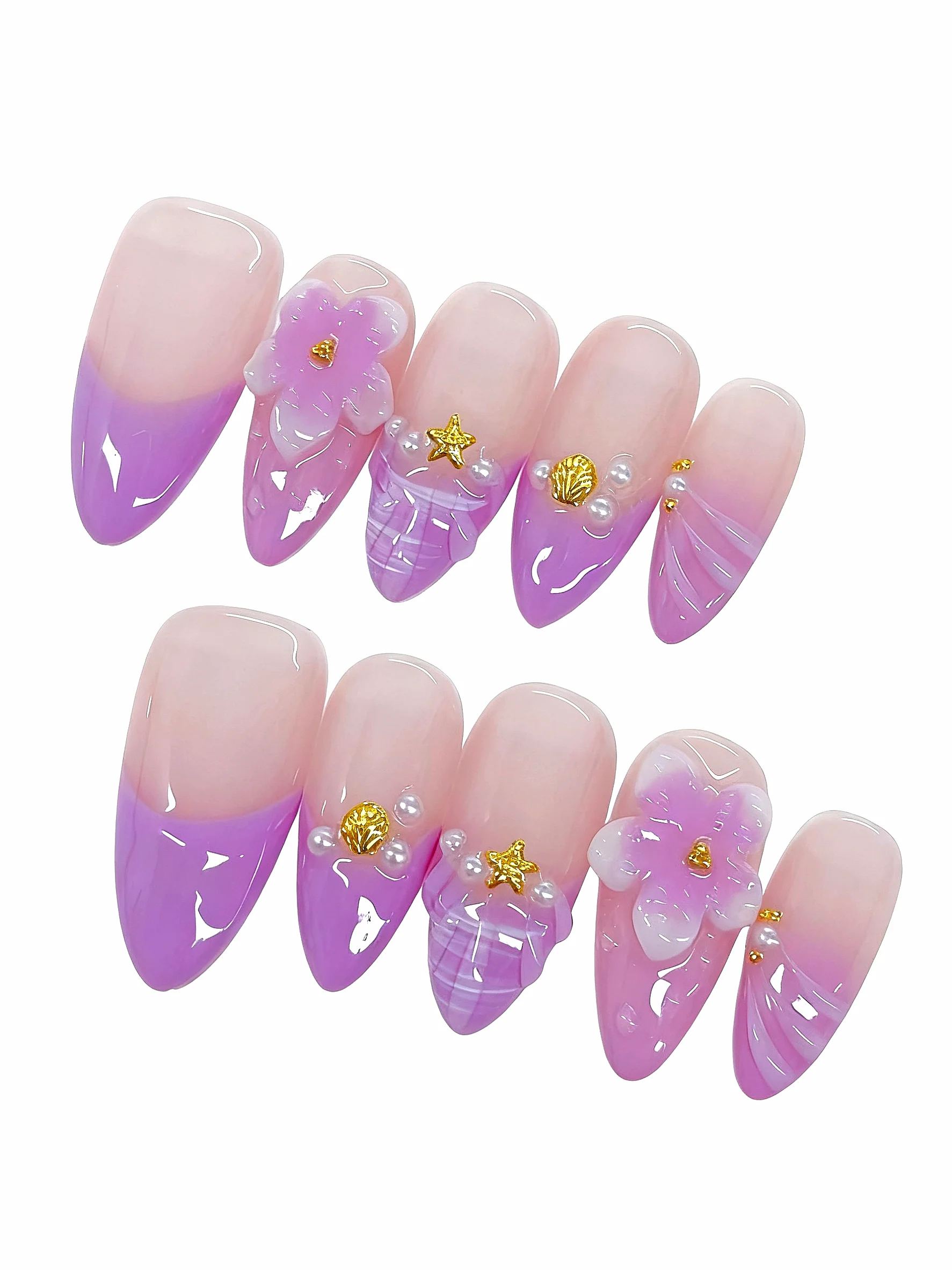 

Purple Ocean — тематический пресс для ногтей с 3D-цветочными и жемчужными акцентами (D530)