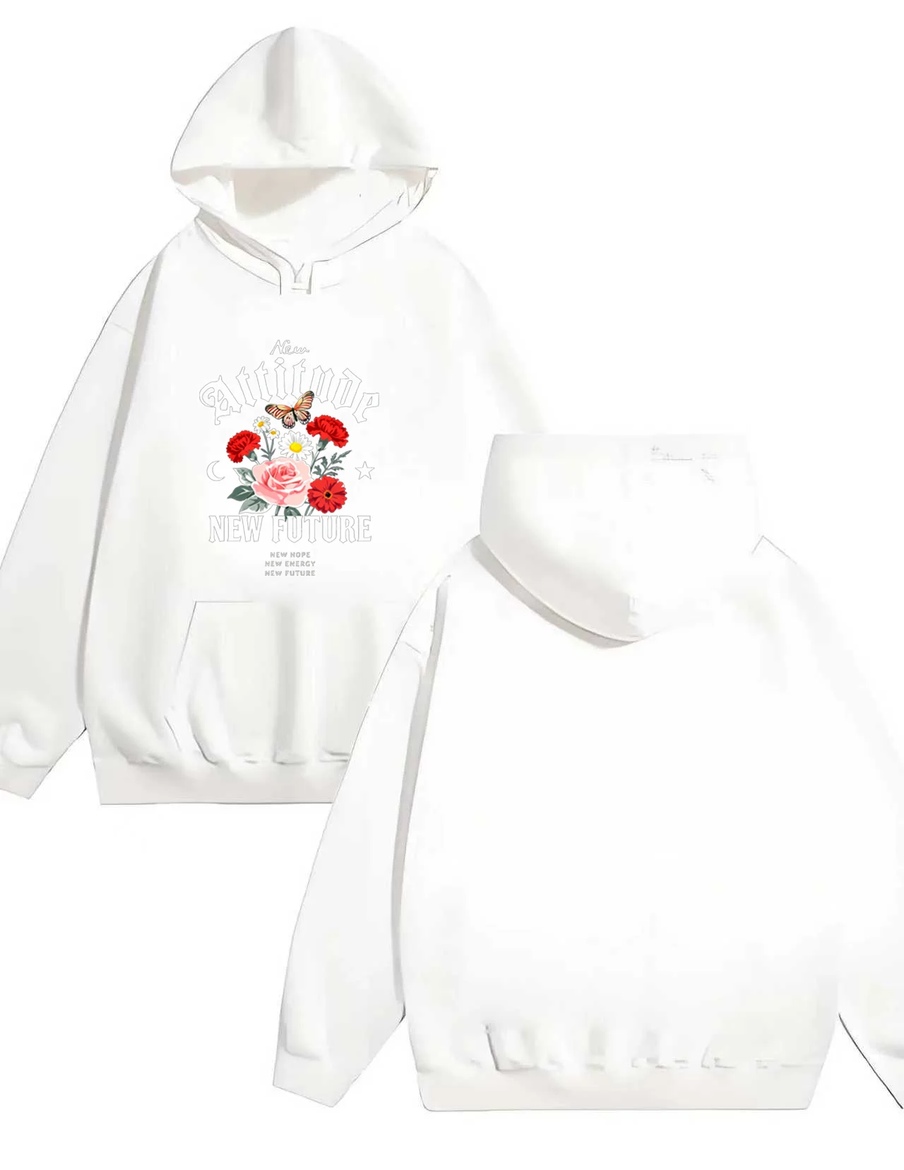 2025 Nuova felpa con cappuccio stampata con fiori e lettere di farfalla per uomo e donna, pullover ampio casual, felpa con cappuccio pesante 330G