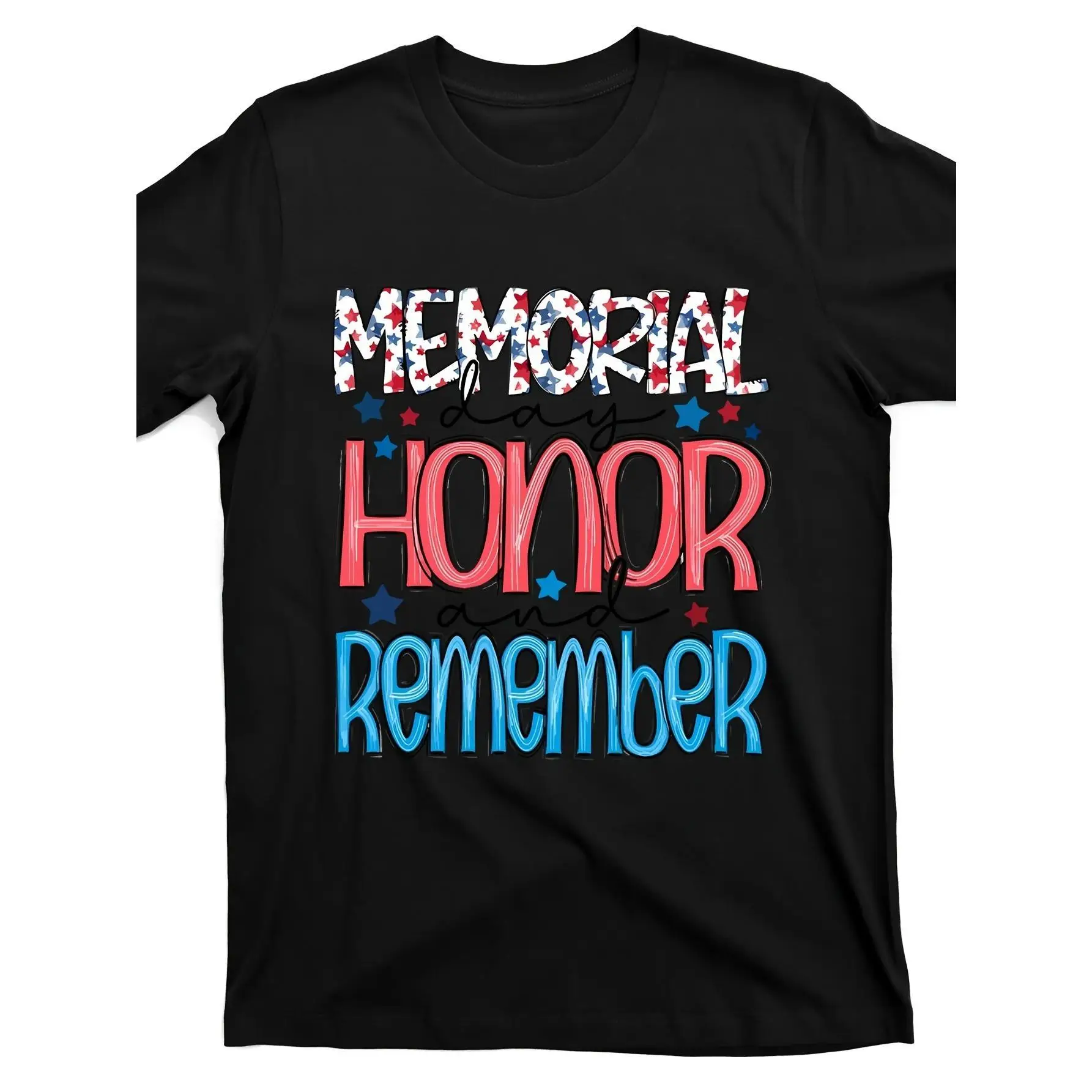

Memorial Day Honor & Remember 4th of July Patriotic T-Shirt - Black Distressed American Flag Graphic Tee, 180GSM Heavyweight Cot