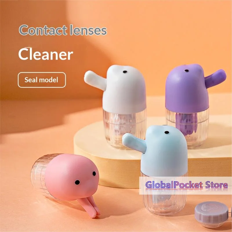 [TG823]1 Set Portable Travel Washer & Storage Box 2-in-1 Manual Rotation Contact Lens Cleaner Case Lens Cleaning Kit