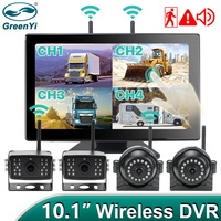 GreenYi 10'' BSD Wireless AHD Truck Monitor Digital Touch Screen Blind Spot DVR Record IR Camera WiFi 4CH For Trailer/Bus/RV/SUV