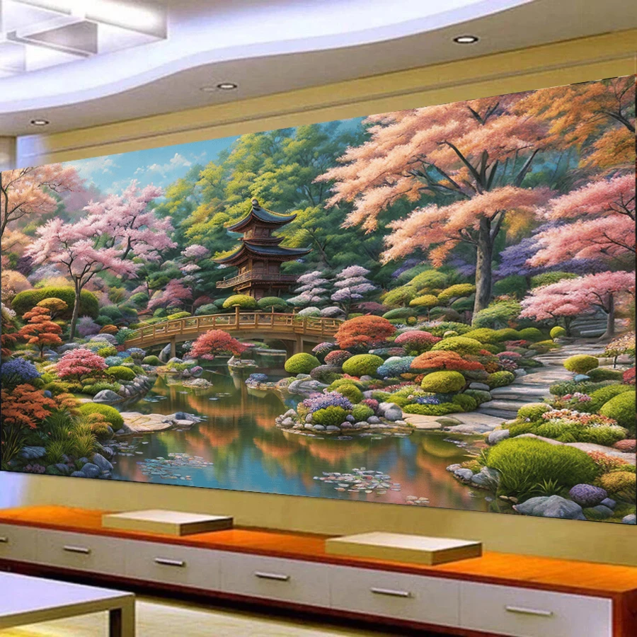 Parks Emples Pavilion Trees Diy Diamond Painting Large Size Square Round Diamond Mosaic Embroidery Kits Natural Scenery Decor