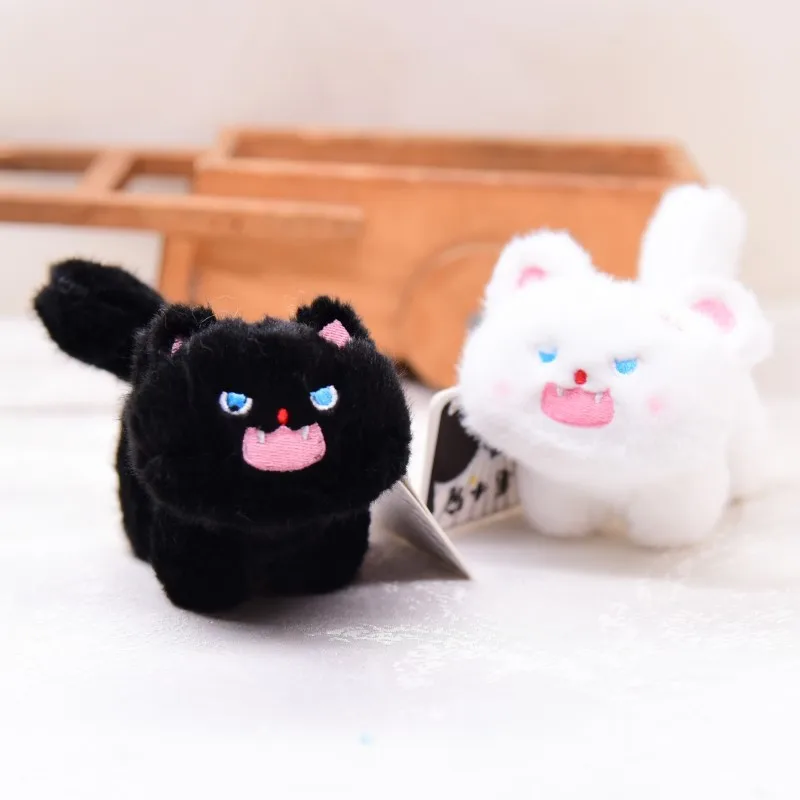 Super Cute Angry Cat Plush Doll Keychain Pendant Cartoon Kawaii Cat Coin Purse Pull String Wagging Tail Small Cat Birthday Gifts