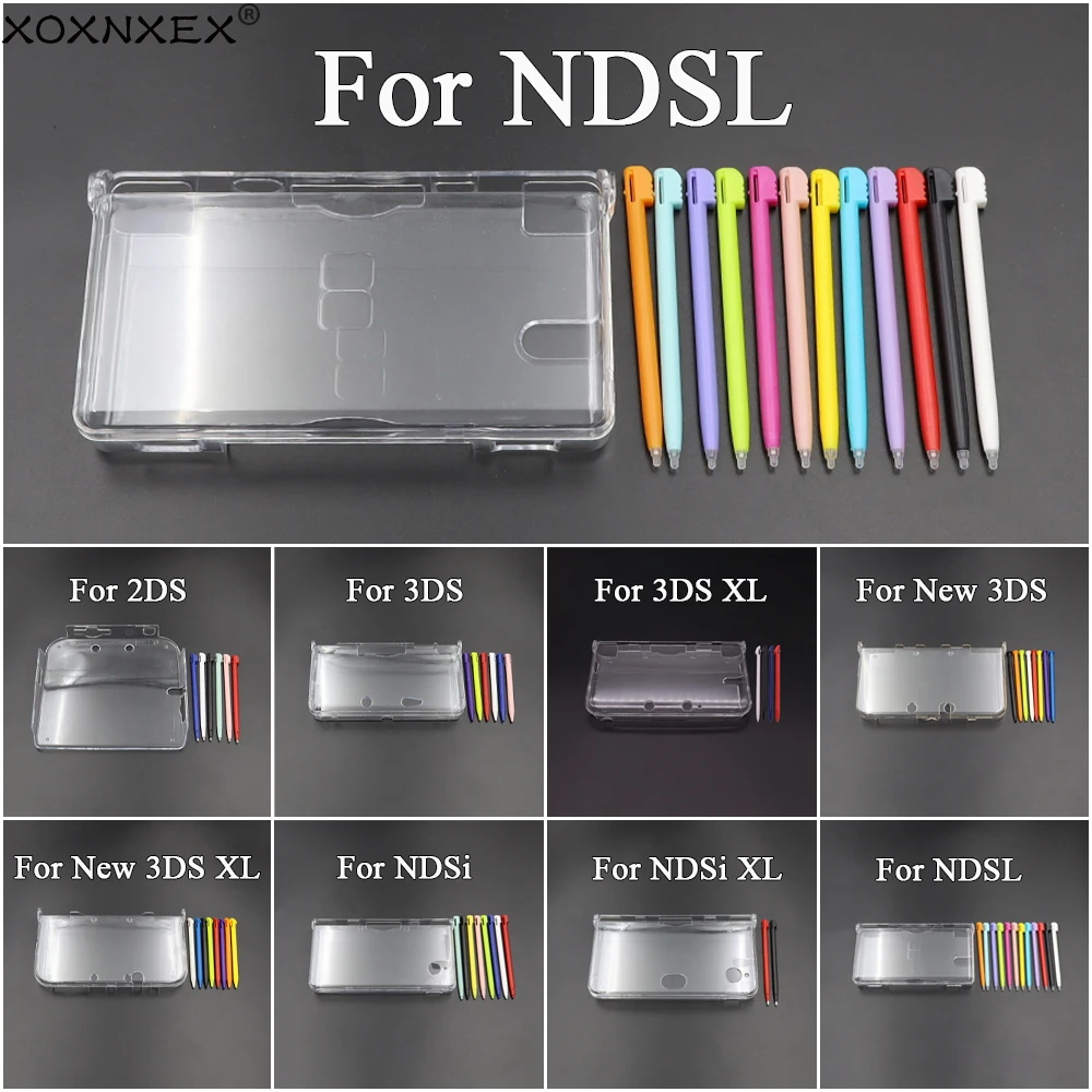 Plastic Clear Crystal Hard Shell Case Cover+Stylus Pen For 2DS 3DS New 3DS XL LL For NDSL NDSi XL LL
