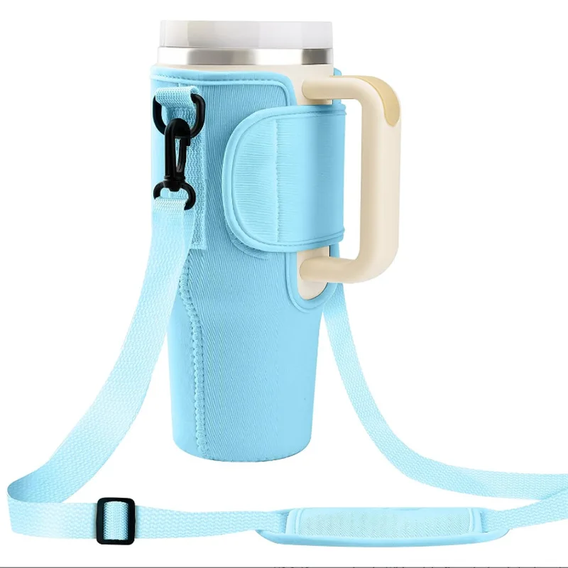 1pc Water Bottle Carrier Bag with Strap, Large Capacity Tumbler Cup Sleeve Pouch, Adjustable Shoulder Holder for Travel