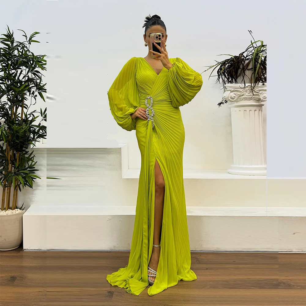 

Современное индивидуальное платье в саудовском стиле с V-образным вырезом, длиной в пол, с длинными рукавами, расшитое бисером, для официальных мероприятий, свадеб и вечеринок