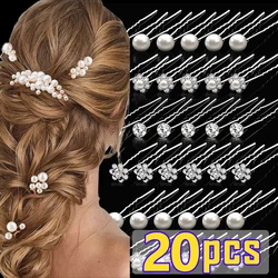 20PCS Bridal U-shaped Pin Metal Barrette Clip Hairpins Rhinestone Pearl Wedding Hairstyle Design Tools Women Hair Accessories