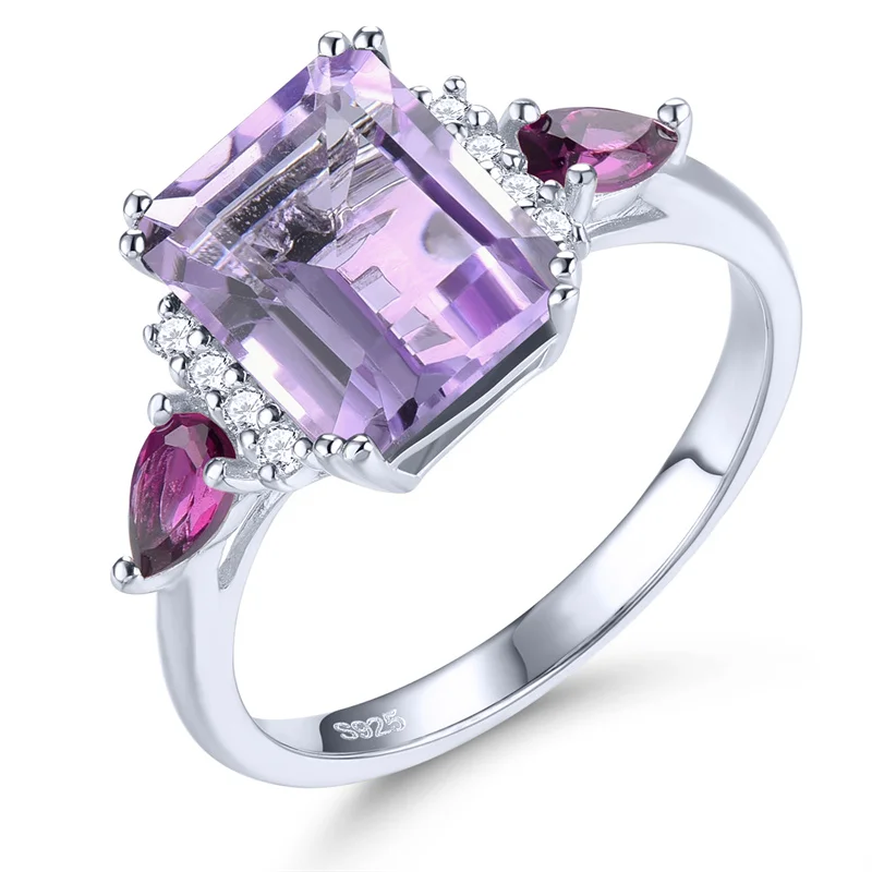 

Natural Amethyst Rhodolite Garnet Sterling Silver Rings 3.6 Carats Romantic Style Jewelry Design Christmas New Year Gift