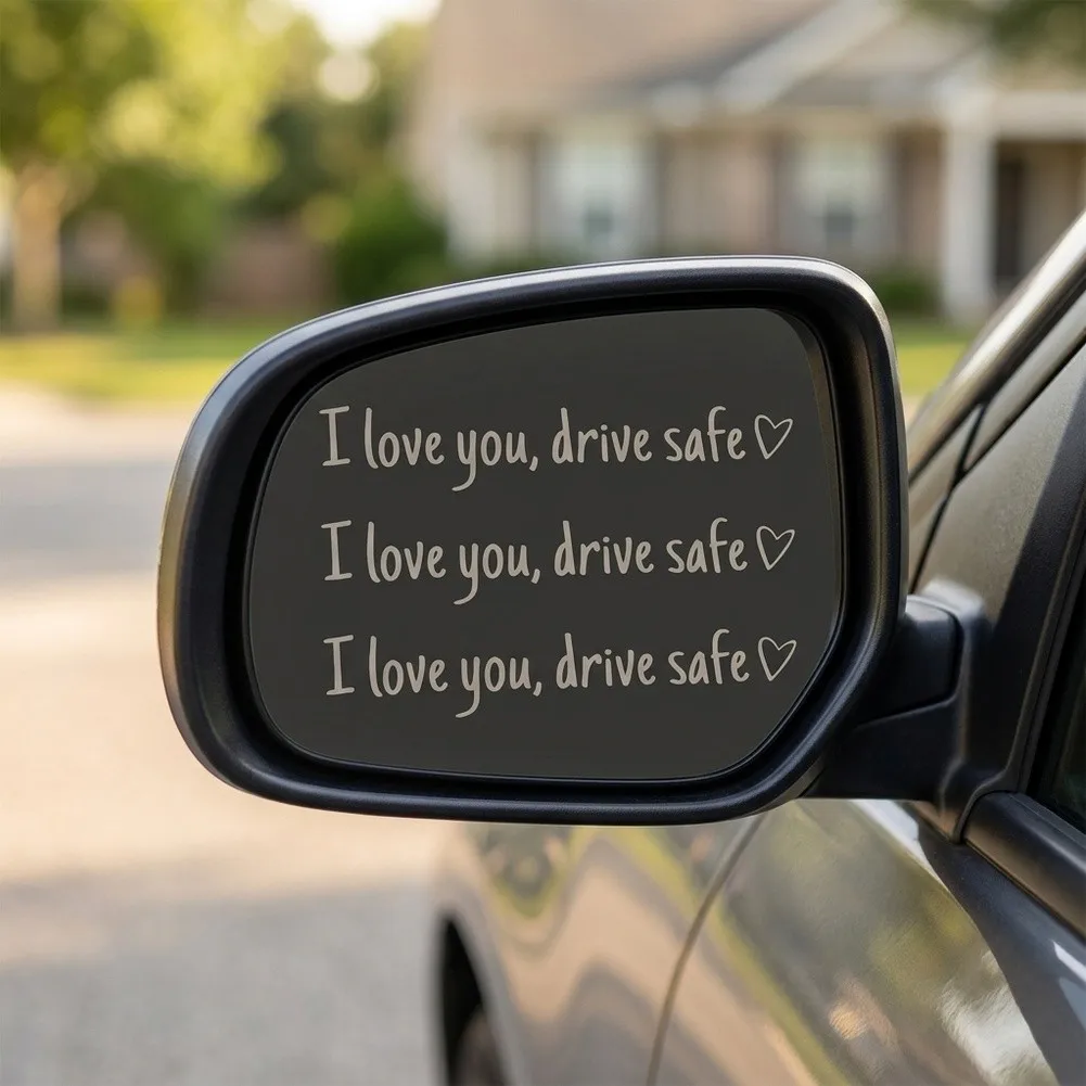 Car Safety Reminder Decal with I Love You Drive Safe Weatherproof Sticker for Vehicle Mirrors and for windows 3 Pack