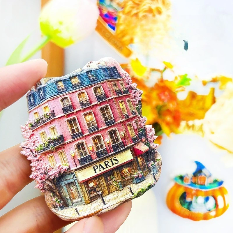 Paris France Fridge Magnet - Charming 3D Pink House & Cherry