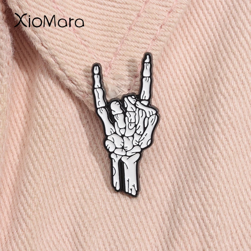 Punk Schädel Finger Emaille Pin Skelett Hand Vintage Broschen Revers Rucksack Abzeichen Gothic Halloween Schmuck Geschenke Für Freunde