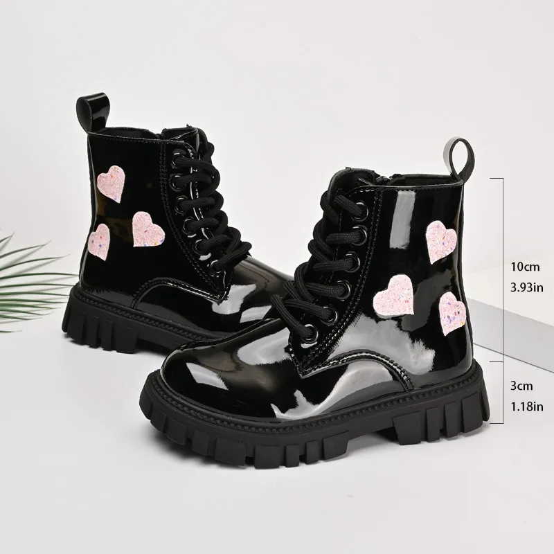 

Autumn and Winter Children's Shoes Waterproof PU Leather Kid's Boots Fashion Toddler Lace-up Zip High Boots for Girls