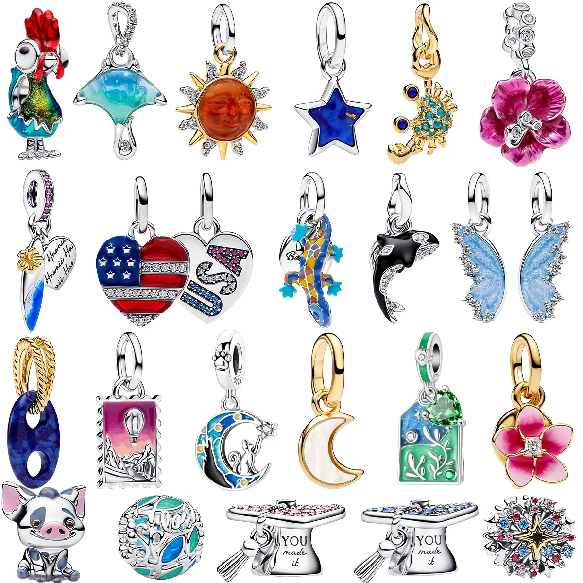 Nuevos Dijes Originales de Plata de Ley 925 con Forma de Pez, Perlas y Conchas para Pendientes, Anillos, Colgantes, Pulseras y