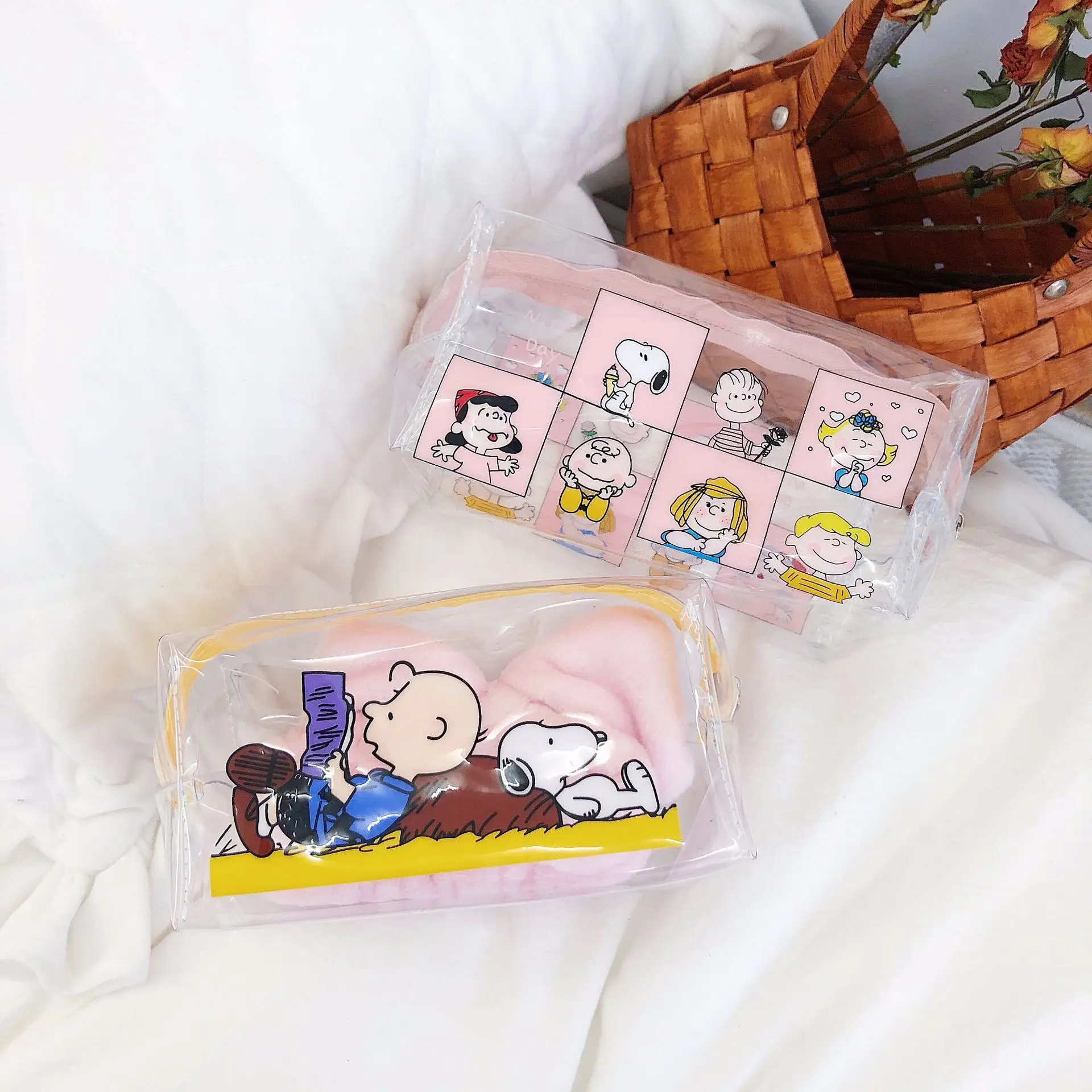 Snoopy Anime Cartoon Waterproof Toiletry Organizer Cute Print Travel Cosmetic Bag Transparent Makeup Bags for Women Girls Clear