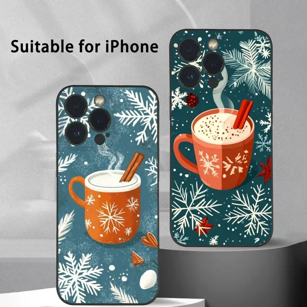 

Winter Style Coffee Christmas Phone Case For IPhone 16 15 14 13 12 11 Pro Max Plus Mini Frosted Soft Shell Funda