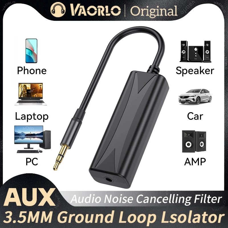 VAORLO 3.5mm AUX Audio Anti-interference Ground Loop Noise Filter Lsolator Eliminate Cancelling For Home Stereo Car Audio System