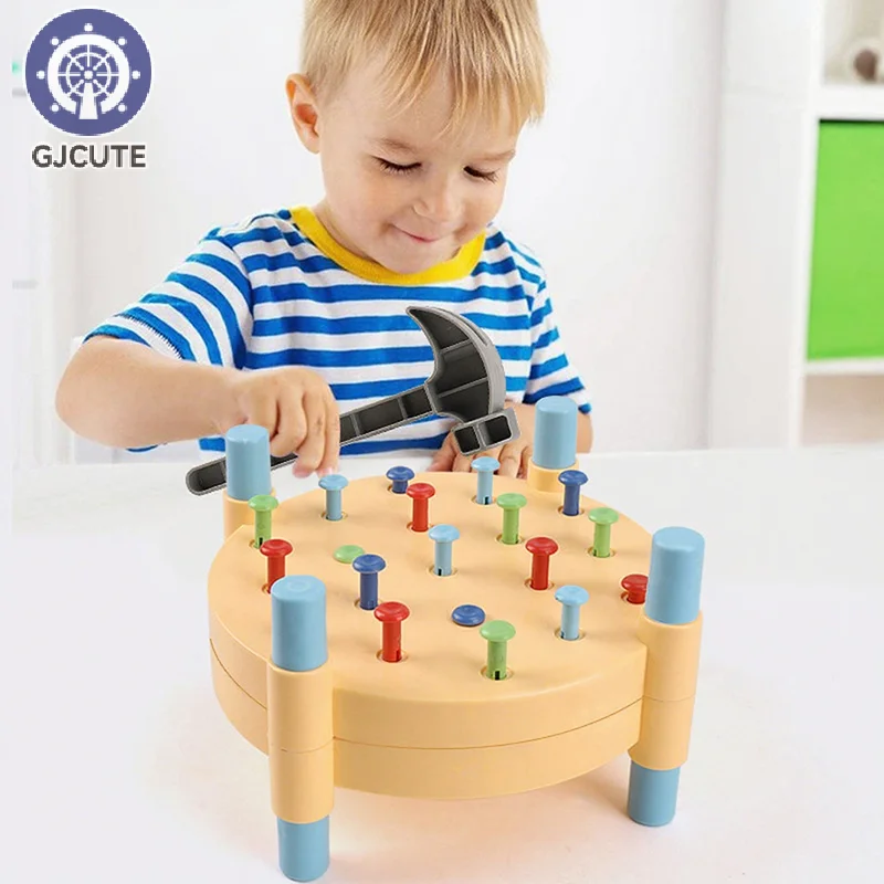 Montessori Toys Colors Hammering Pounding Table Boy Girl-Friendly Hammers For Hand-Eye Coordination Early Learning