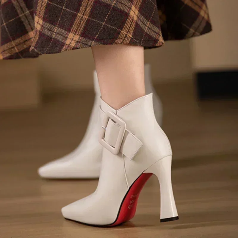 2025 novo dedo do pé apontado pu botas curtas de alta qualidade mulher plus size sapatos de festa de salto fino feminino elegante botas de tornozelo de salto alto