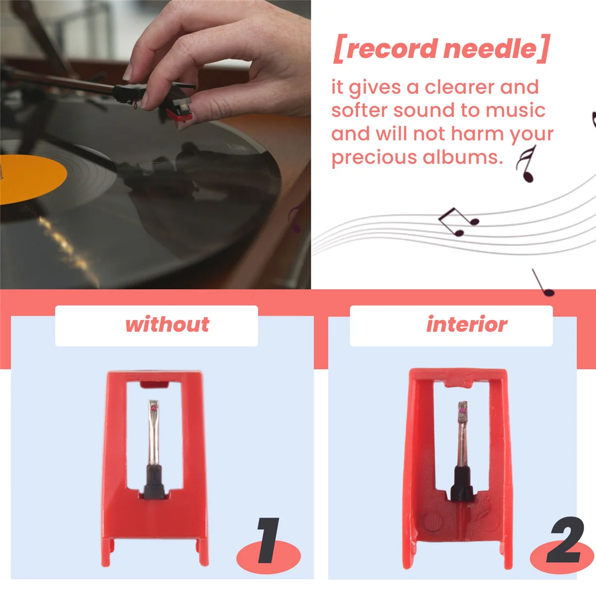 BOFF- 4 Pcs Record Player Needles, Universal Replacement Stylus Needles Replacement Stylus Needles for Vinyl Record Player