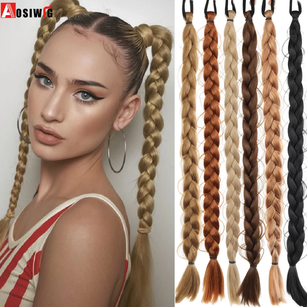 

2Pcs Synthetic Braided Ponytail Hair Extension With Rubber Band Braids Natural Hair Pieces for Women Daily Wear Hair Accessories