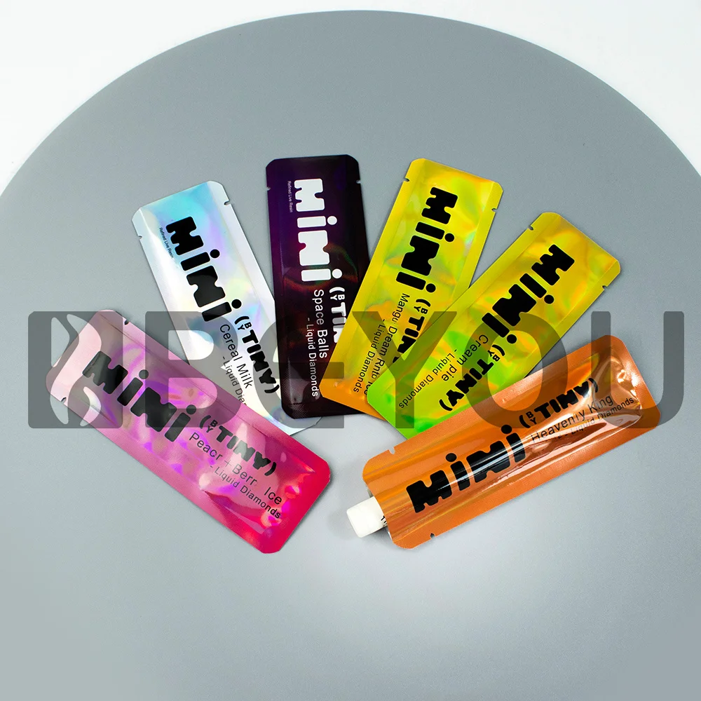 

1.0 Tiny Laser Opp Pouches Self Sealed Empty Alumium Foil Storage Packaging 2.0 Paper Box White Top Plastic Flat Bag Set Custom