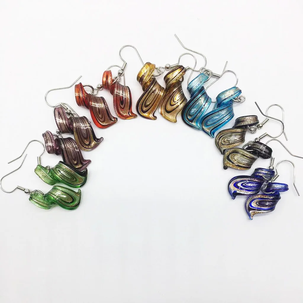 7 Pairs Of Mixed Color Chinese Style Retro Handmade Personality Murano Glass Lampwork Pendant Earrings For Women Female Spiral