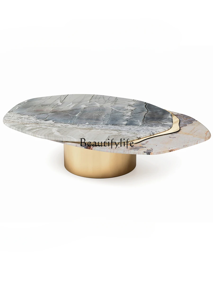 

Natural Marble Living Room Special-Shaped Stainless Steel Creative Light Luxury Design Combined Tea Table Luxury Stone