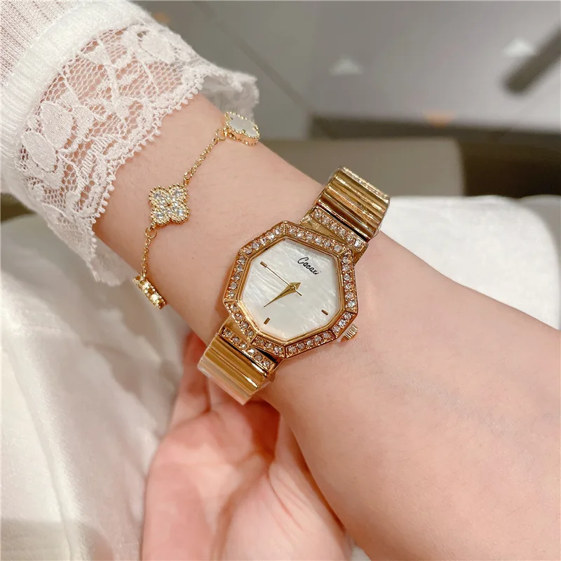 

Cacaxi Rose Gold Sliver Watch Women Quartz Wristwatch Simple White Dial Square Clock Fashion Diamond Stainless Steel Green Reloj