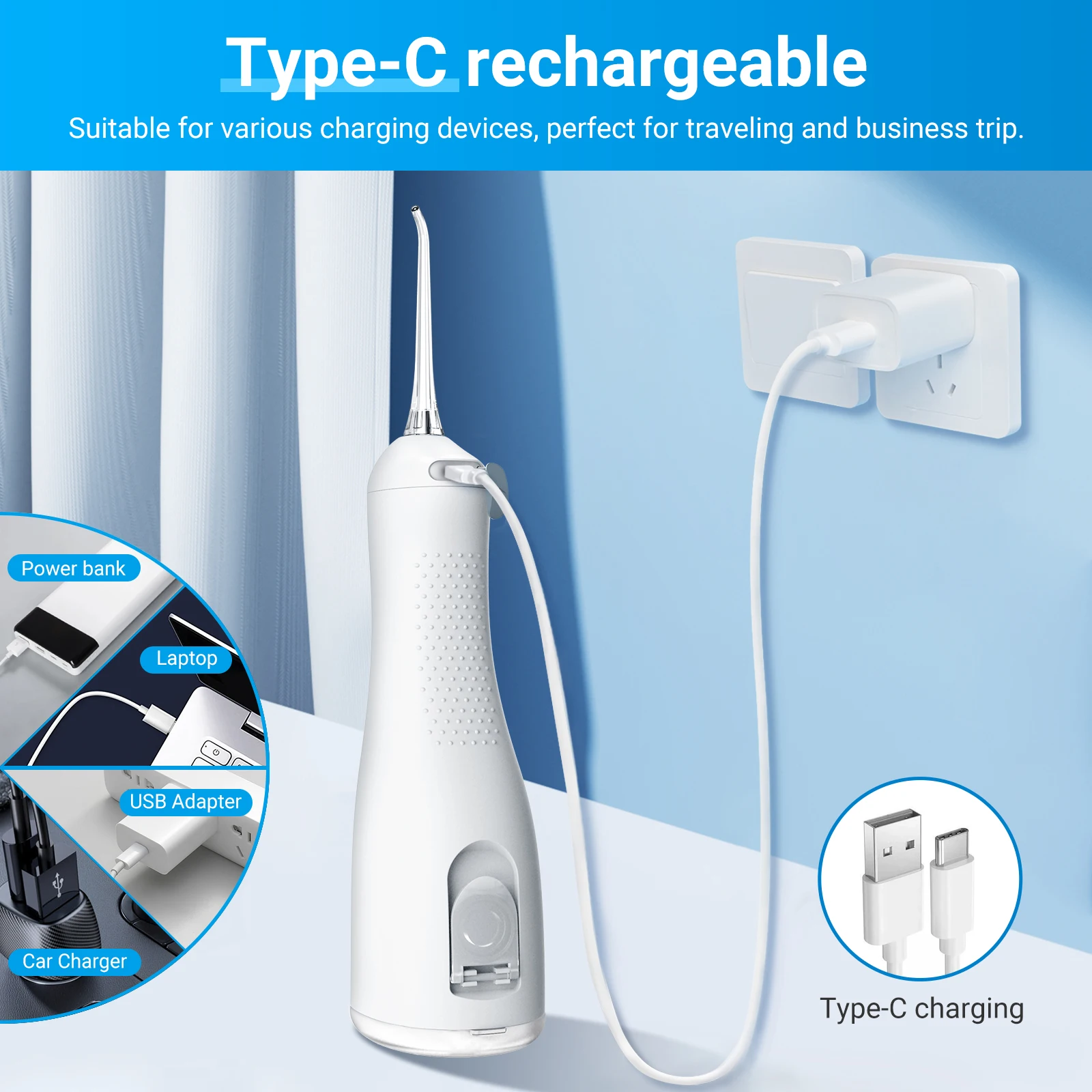 Water Dental Flosser for Teeth, 4 Modes Rechargeable Cordless Oral Irrigator 300ML Water Tank Portable Electric Flossers