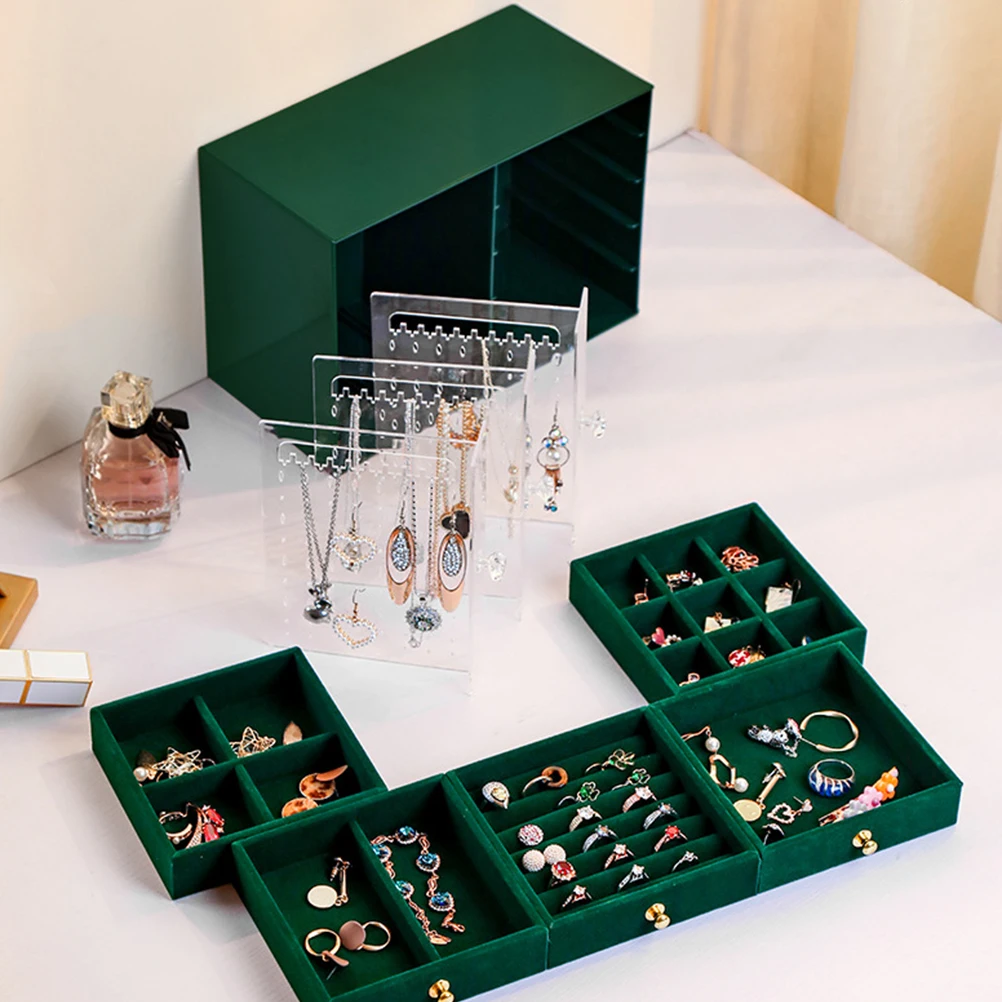 

Large Jewelry Display Storage Box With Drawer For Necklaces Earrings Rings Cosmetics Organizer Gift For Women Girls