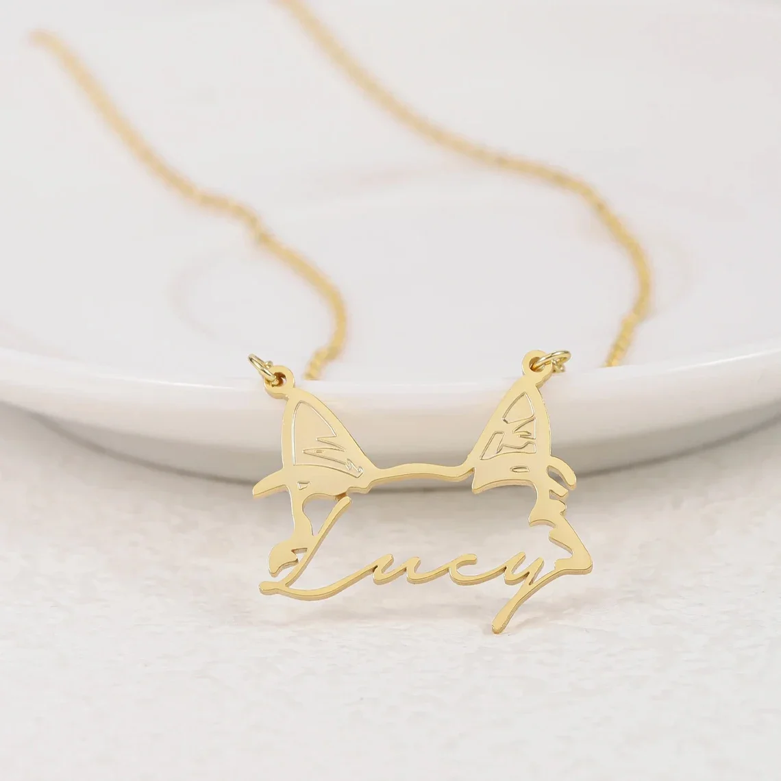 

Qitian Personalized Custom Multi-Style Pet Ear Name Necklace Charm Gold Stainless Steel Jewelry Neckeles For Women Holiday Gift