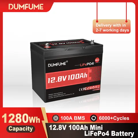 Dumfume 12.8V 100Ah Mini Motorcycle Battery LiFePO4 Lithium Built In 100A BMS Perfect For Camping Off-Grid RV Powerstation