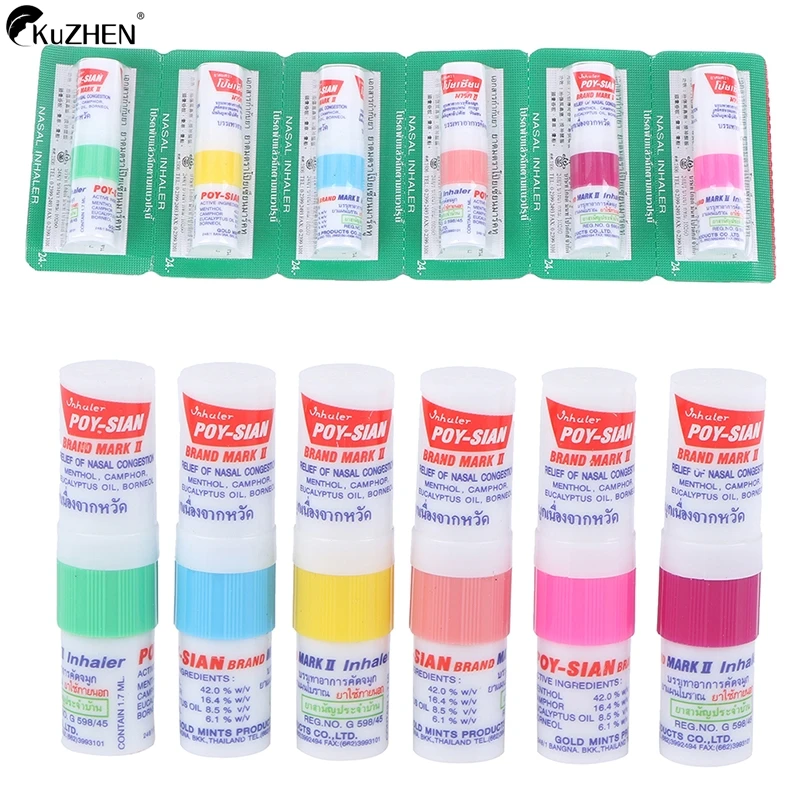 

6Pcs Thailand Nasal Inhaler Poy Sian Mark Mint Smell Relief Dizziness Inhaler Bracing Breezy Asthma Refreshing Aroma Oil Stick